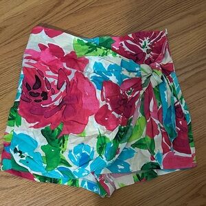 Zara Floral Wrap-Front Women’s Shorts - Pink & Blue